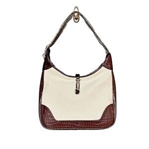 NWOT Yukiko Hanai Vegan Leather Canvas Large Shoulder Bag Brown Cream Brand New
